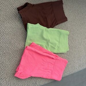 Ribbed Shorts Set - Pink, Green, Brown
